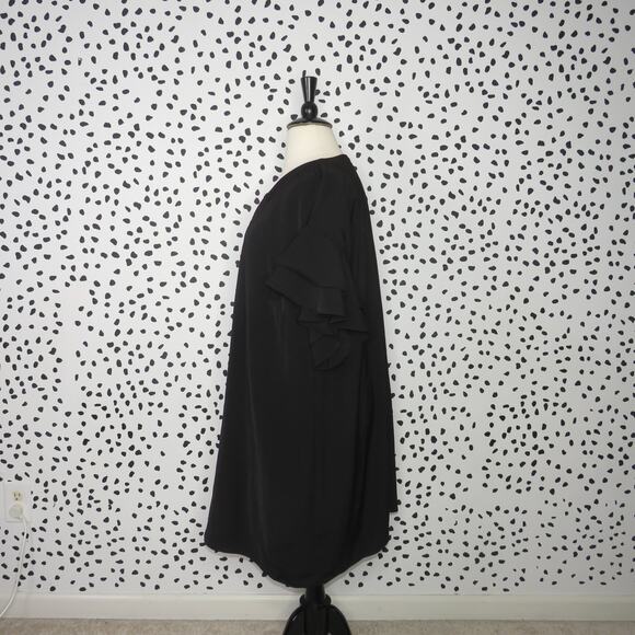 City Chic Black Double Frill Ruffle Sleeve V-Neck Tunic Dress - Picture 6 of 10